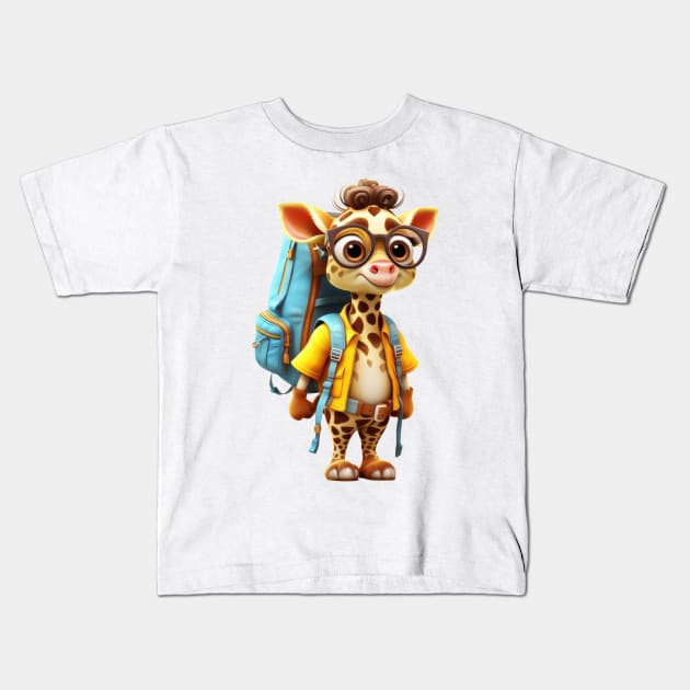 Back To School Giraffe Kids T-Shirt by Chromatic Fusion Studio